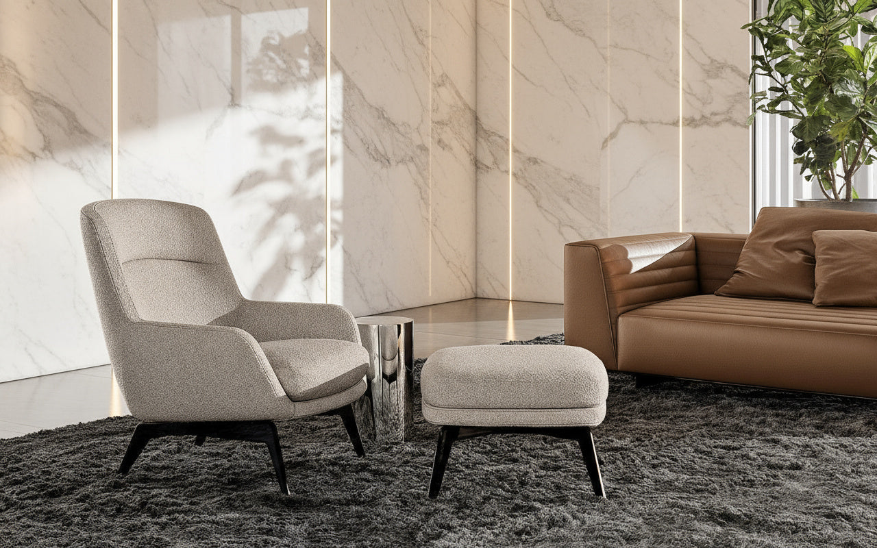 Mono Fabric Armchair & Footstool Set