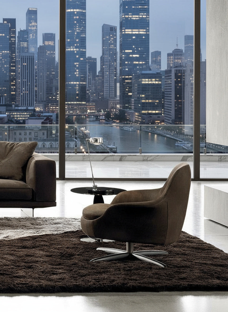 Torrin Leather Swivel Armchair & Ottoman Set