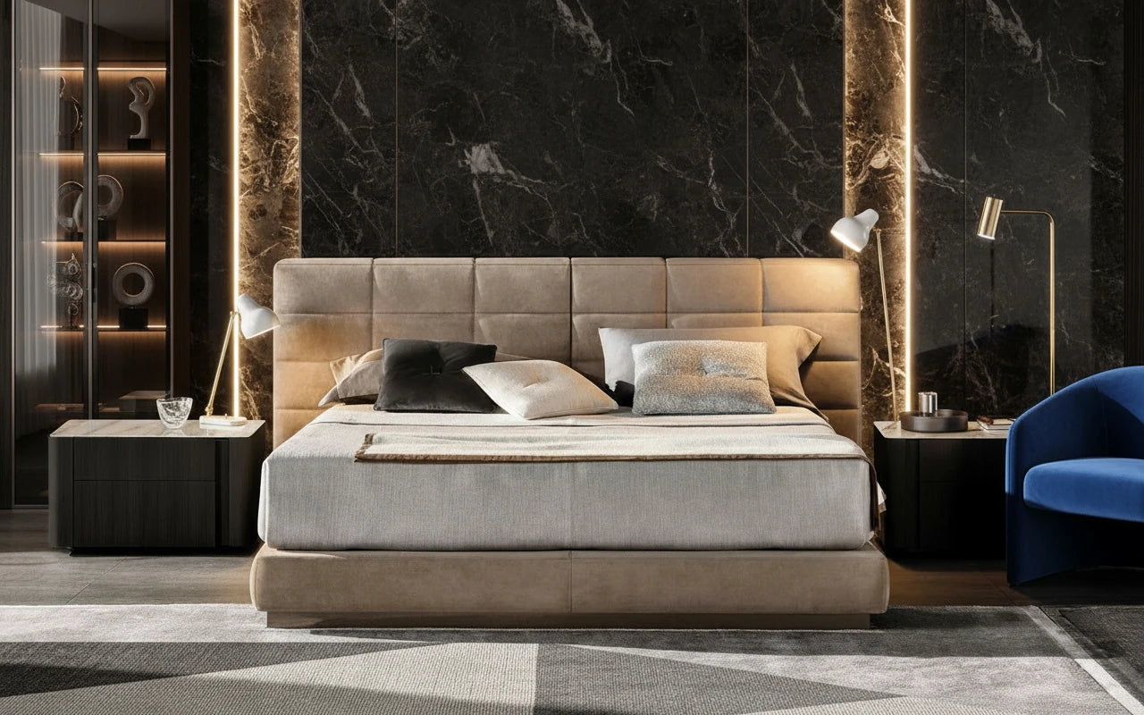 Cosmo Fabric Platform Bed with Single Headboard