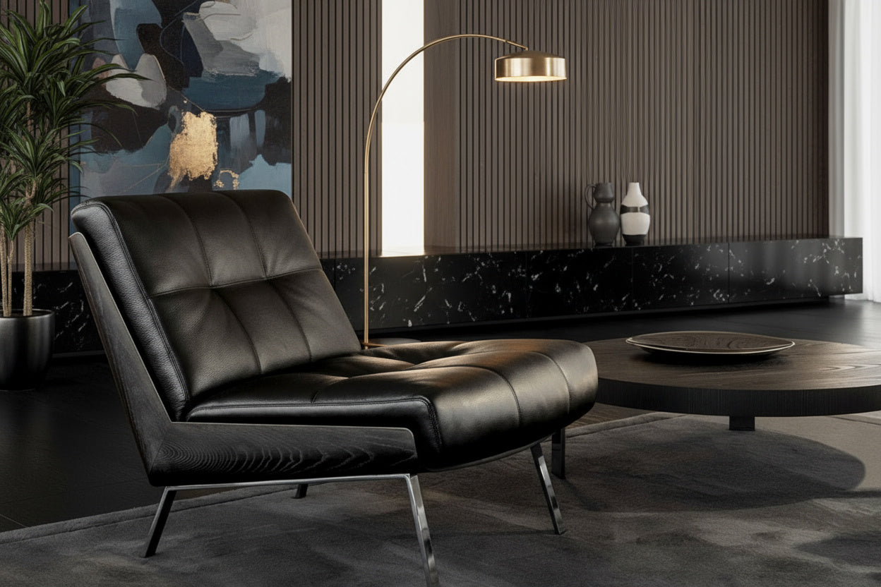 Kestrel Leather Armchair & Ottoman Set with Cross Leg Base