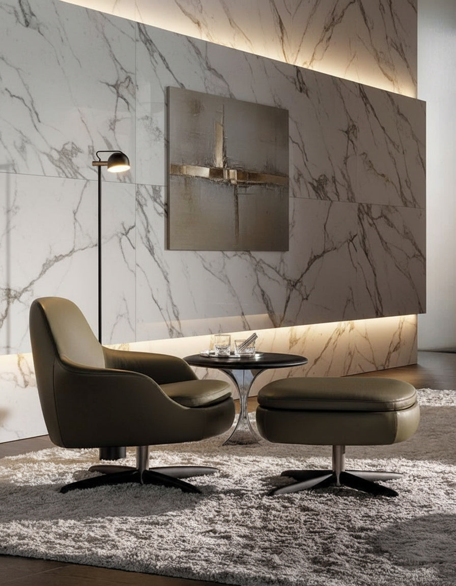 Torrin Leather Swivel Armchair & Ottoman Set