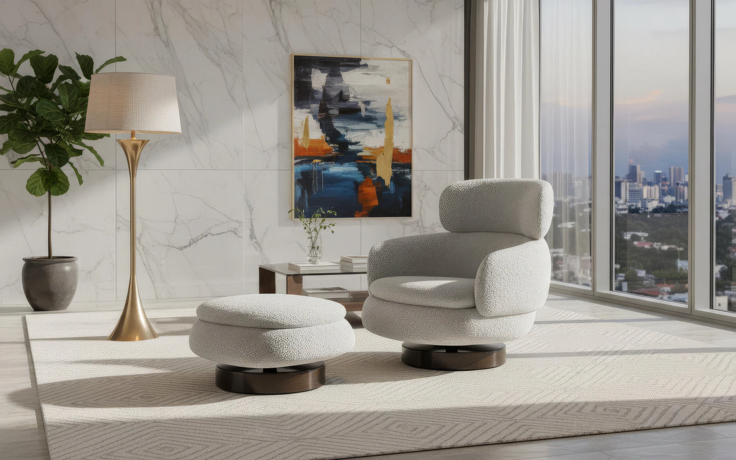 Cael Fabric Lounge Armchair with Footstool
