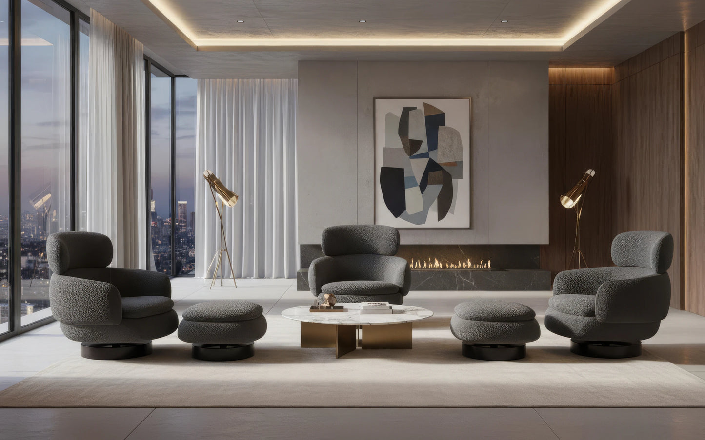 Cael Fabric Lounge Armchair with Footstool