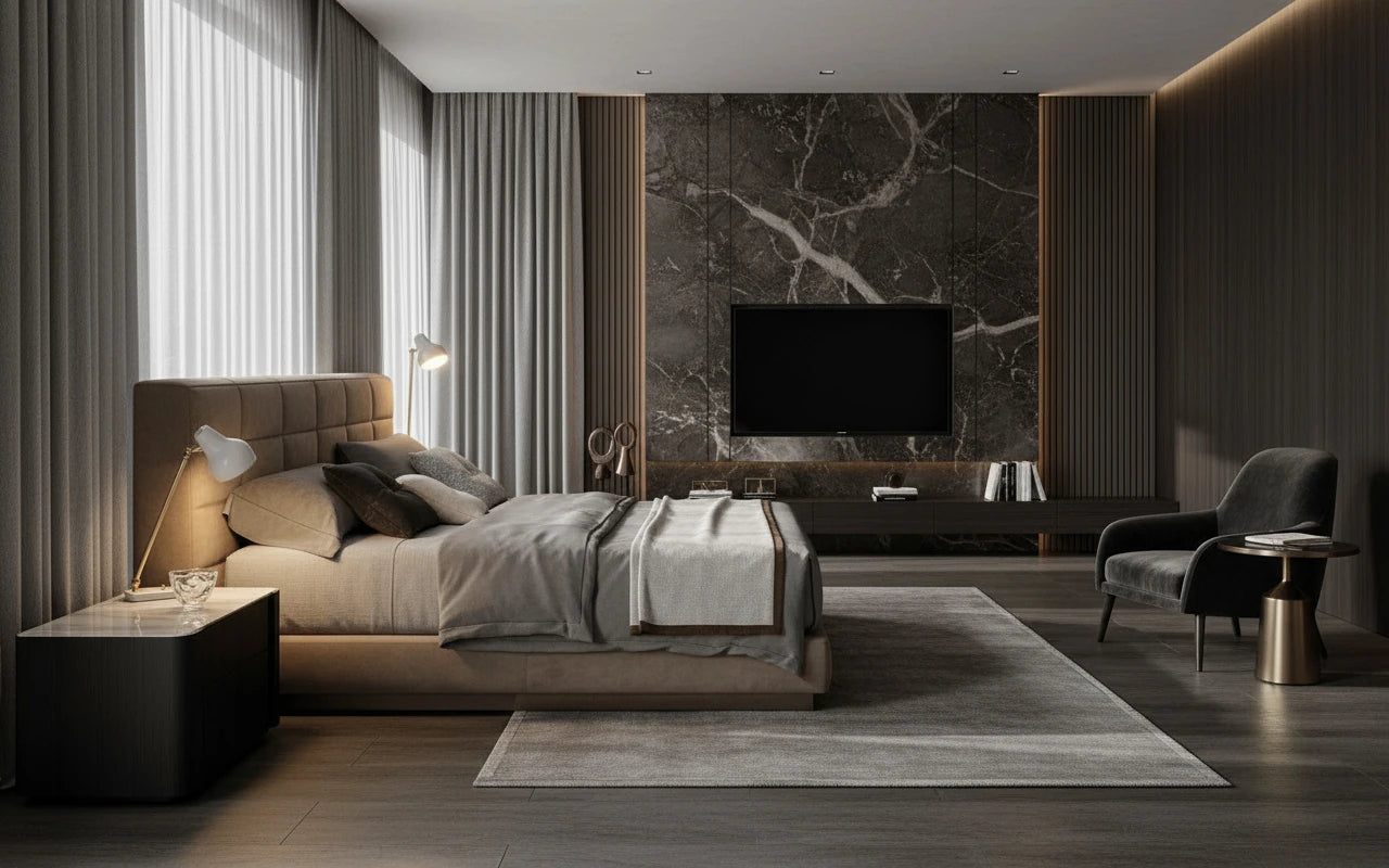 Cosmo Fabric Platform Bed with Single Headboard