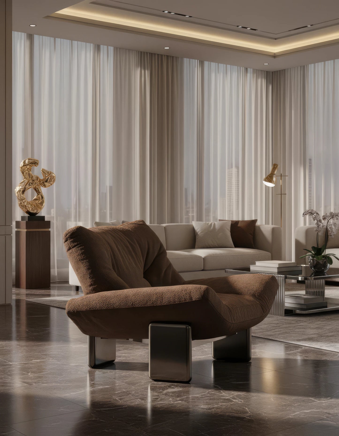 Daiker Leather Armchair with Upholstered Leather Base
