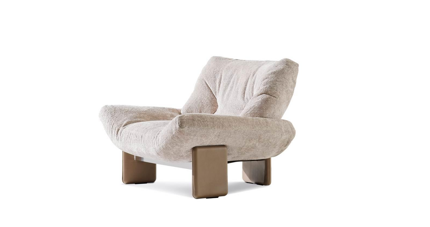 Daiva Fabric Armchair with Upholstered Leather Base