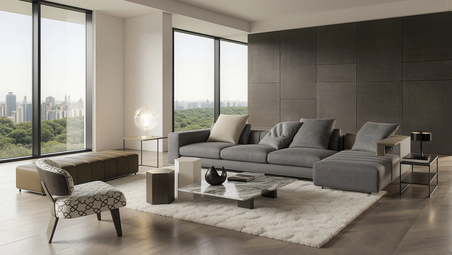 Logan 4-Seater Fabric Sectional Sofa with Ottoman Set