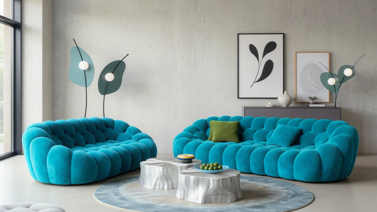 Dean 3-Seater Fabric Pouffe Sofa