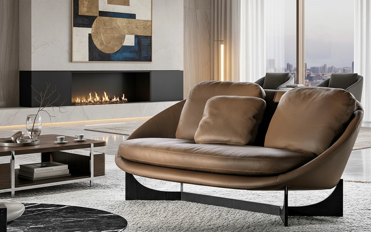 Sab 2-Seater Leather Sofa with Base