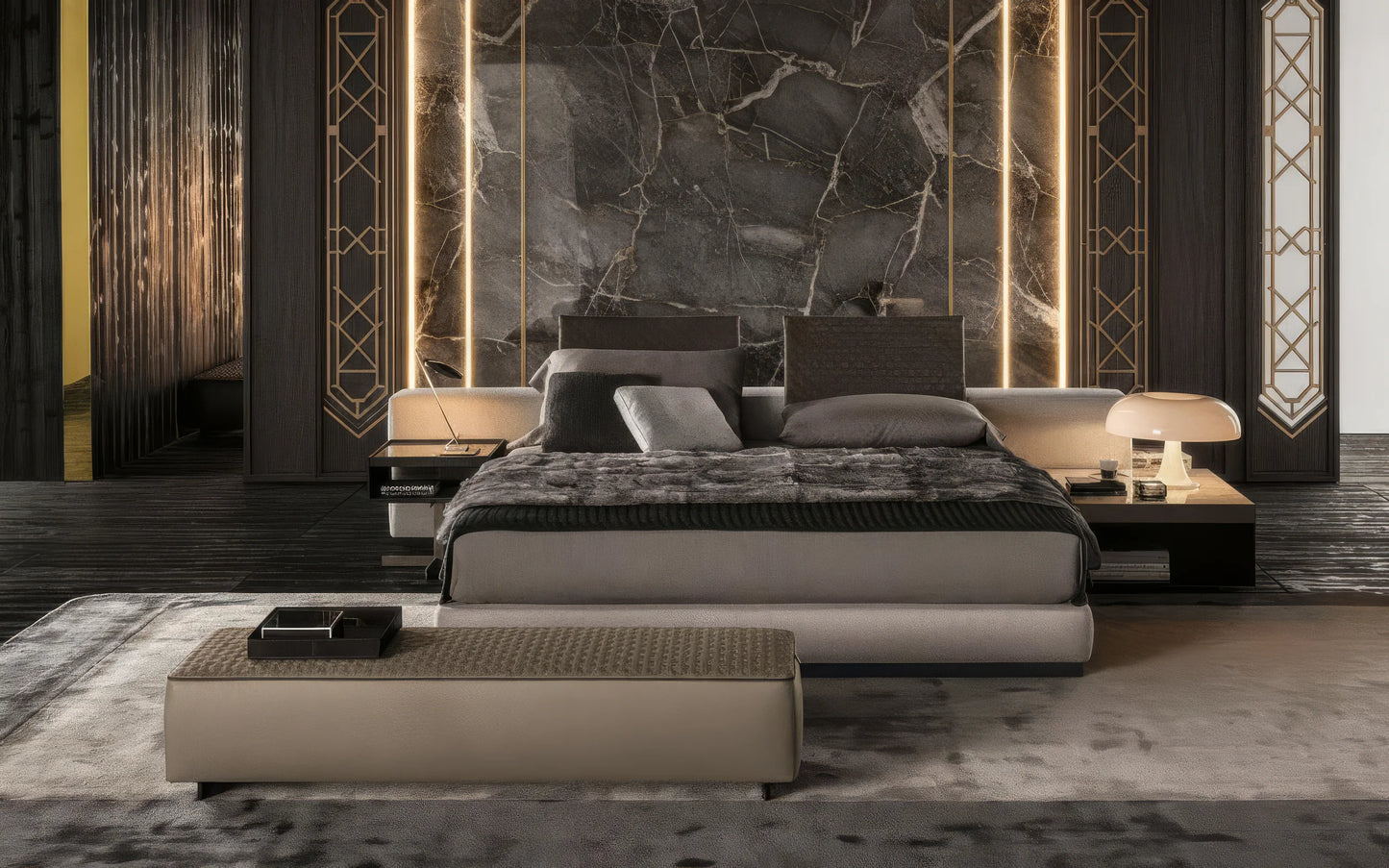 Shinhan Fabric Bed with Offset Headboard