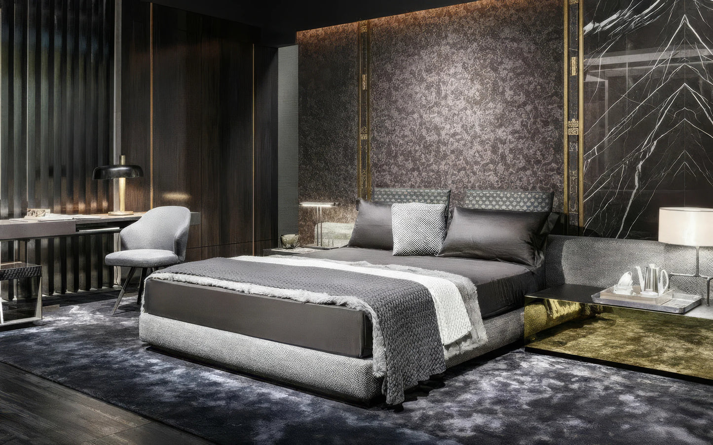 Shinhan Fabric Bed with Offset Headboard