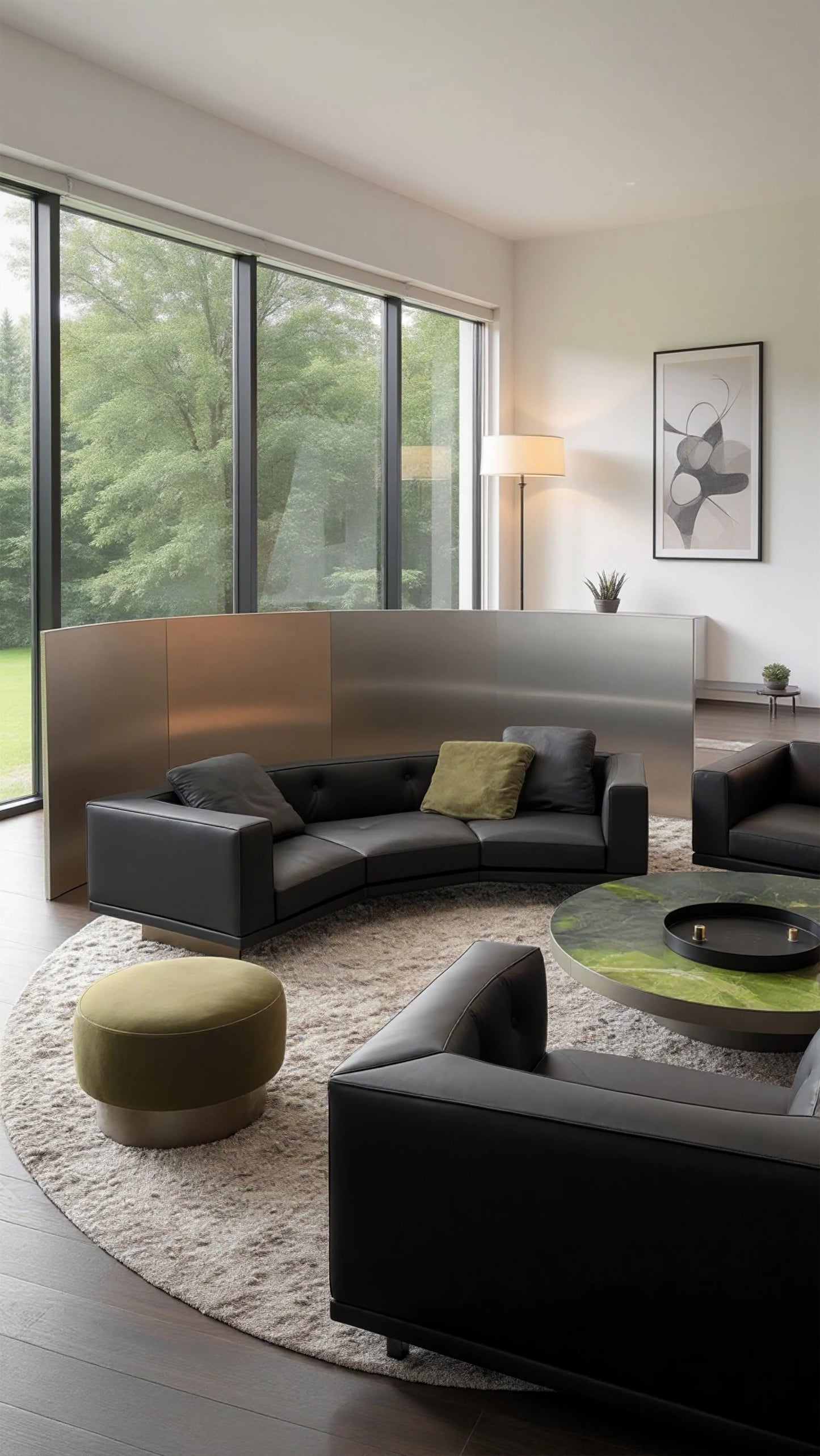 Elmark 4-Seater Cow Leather Curved Modular Sofa