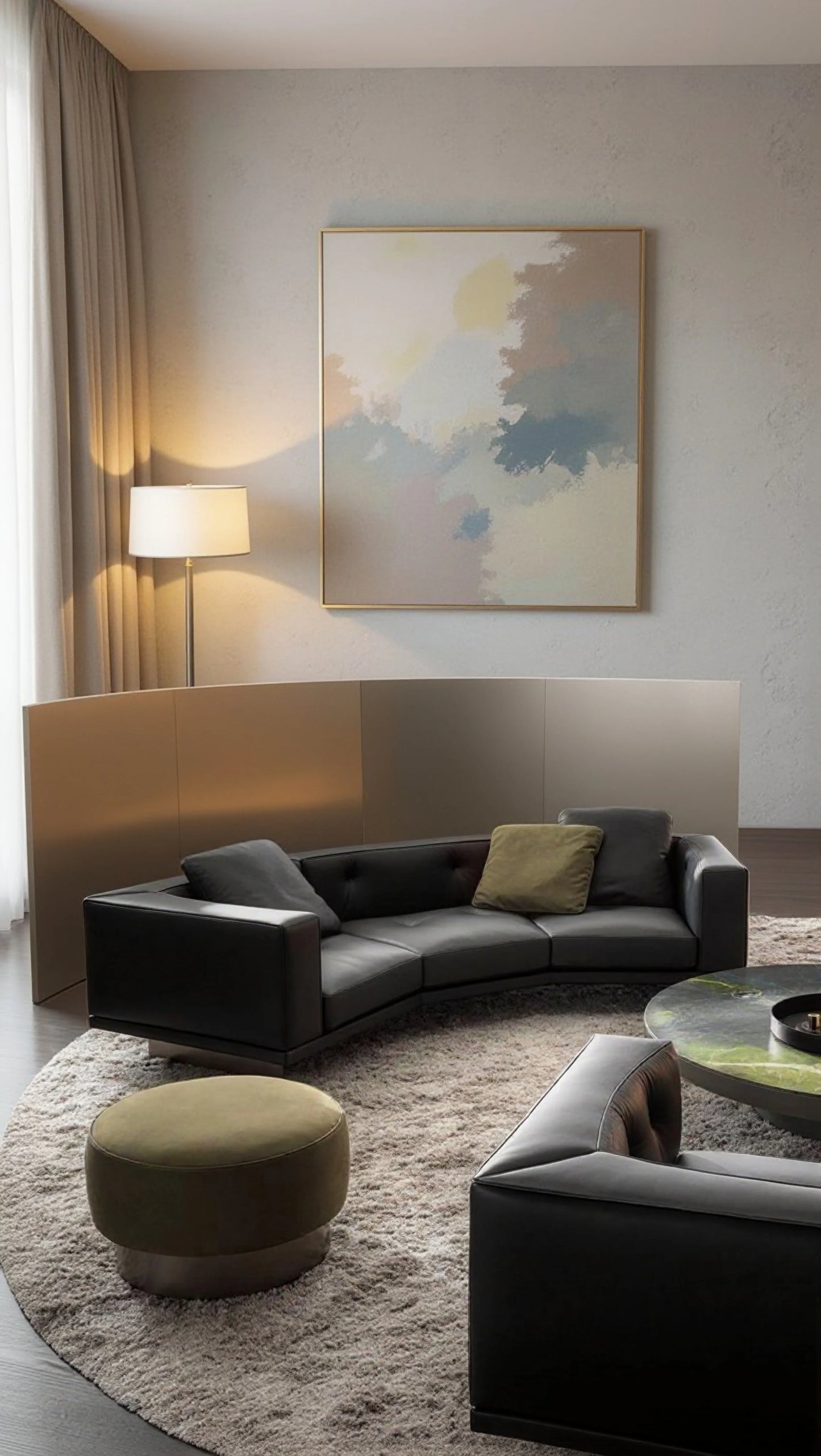 Elmark 4-Seater Cow Leather Curved Modular Sofa