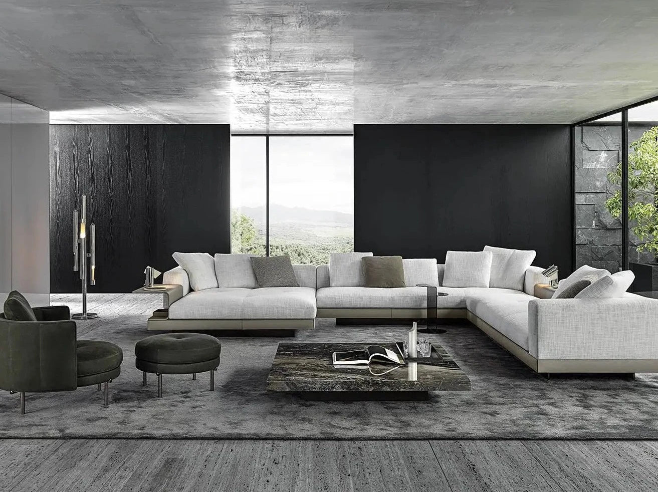 Usher 4-Seater Cow Leather Chaise Lounge Sofa