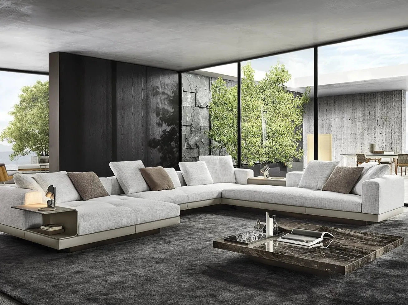 Usher 4-Seater Cow Leather Chaise Lounge Sofa