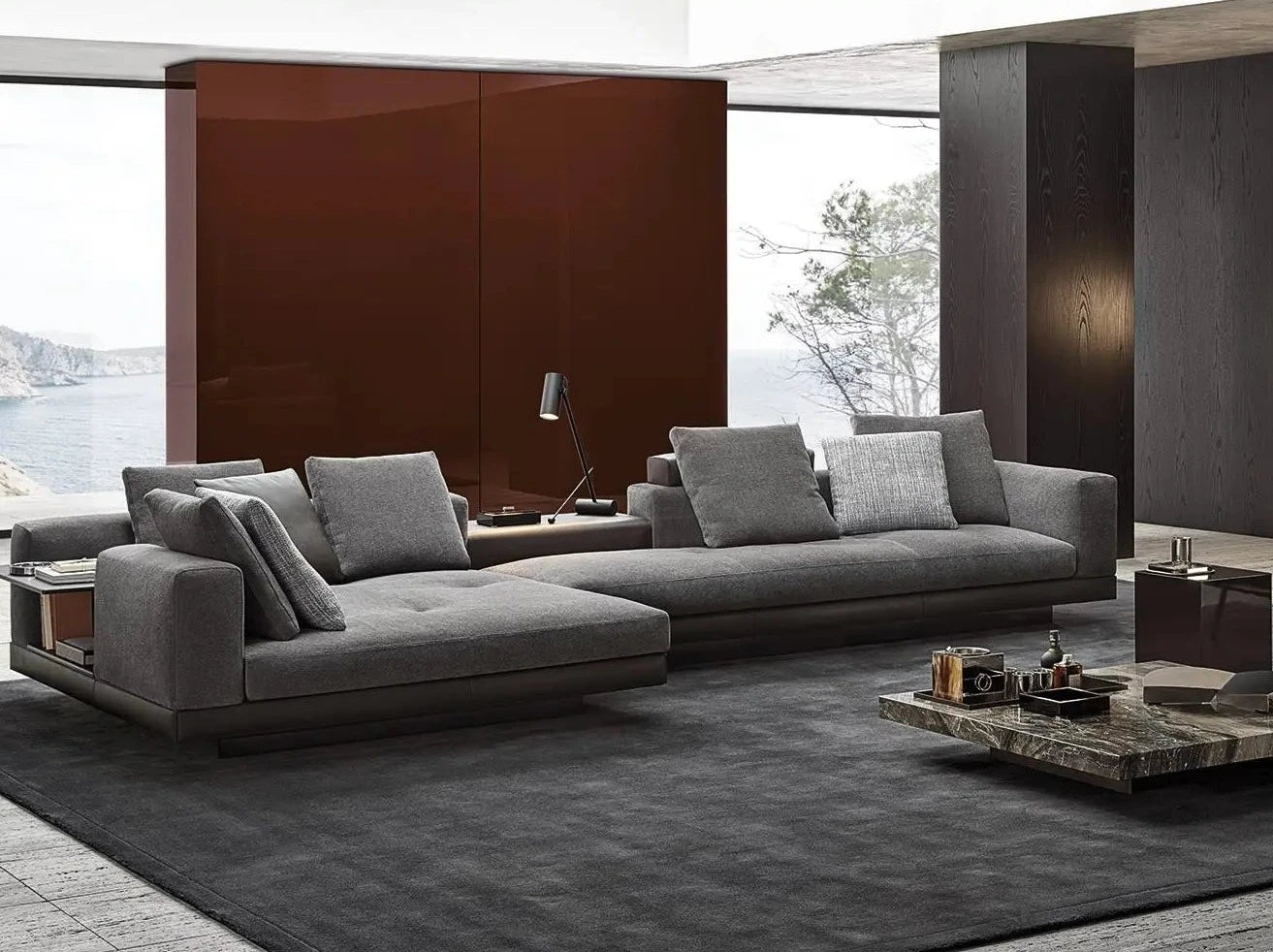 Usher 4-Seater Cow Leather Chaise Lounge Sofa