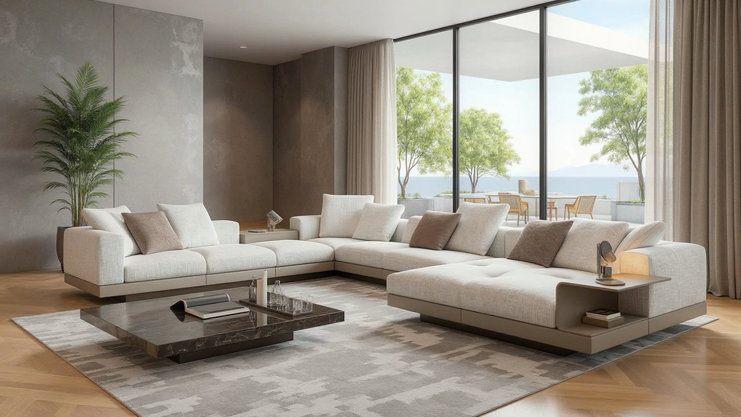 Umbro 6-Seater Cow Leather Modular Sofa with Chaise