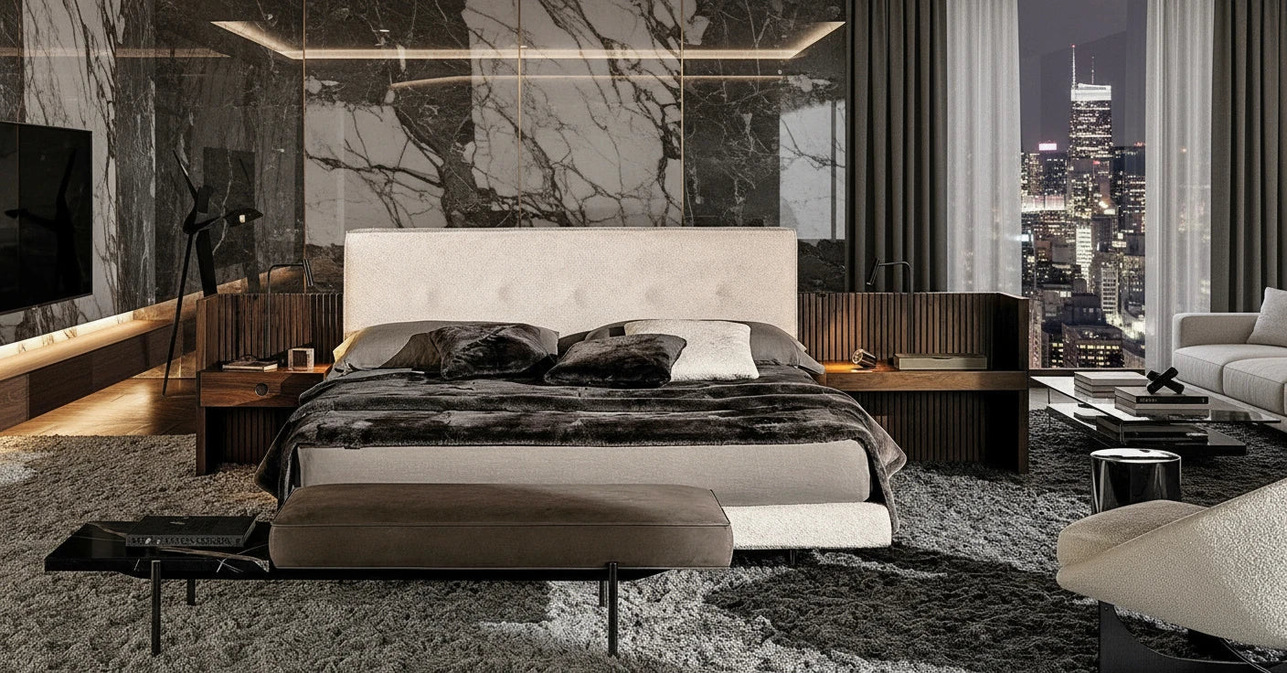 Porto Fabric Bed with Padded Headboard
