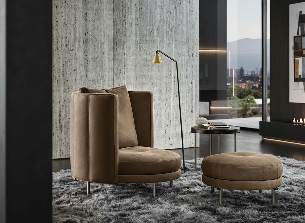 Dorian Fabric Armchair & Ottoman Set