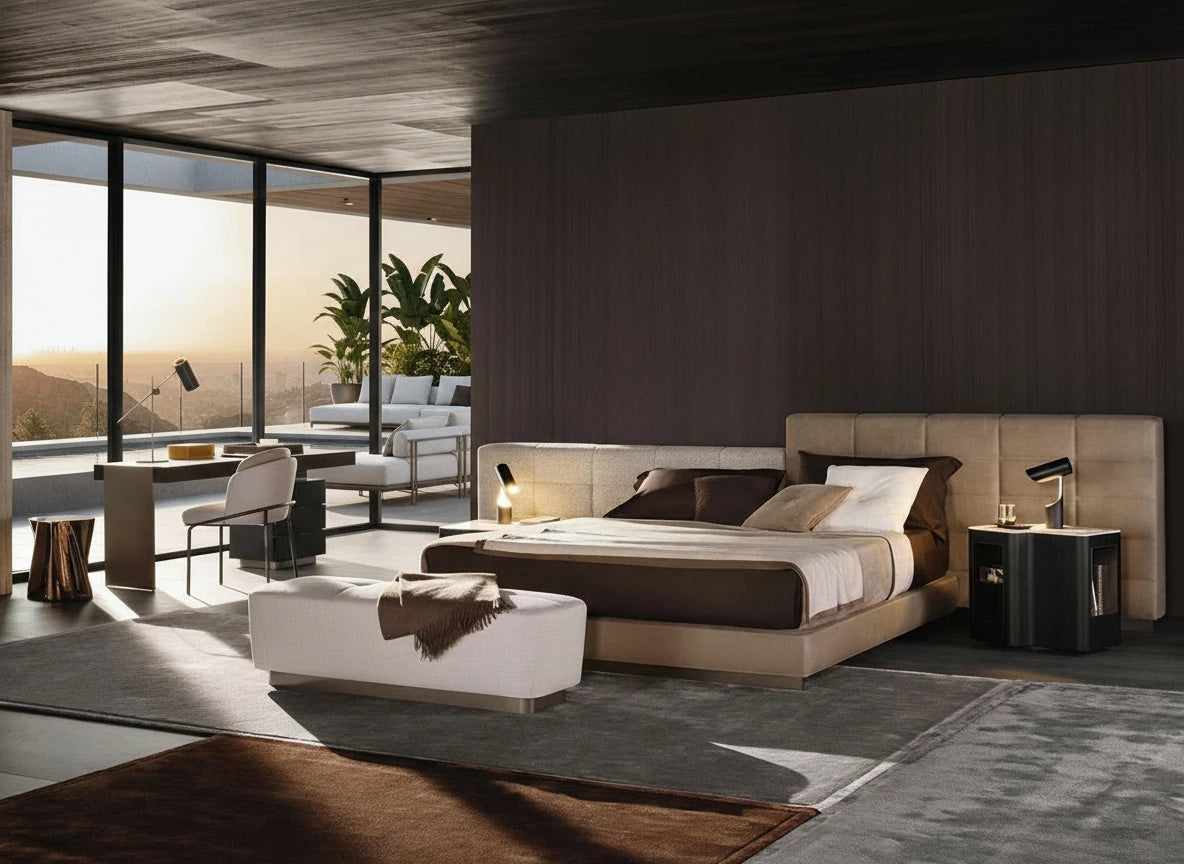 Cosmo Fabric Platform Bed with Double Headboard