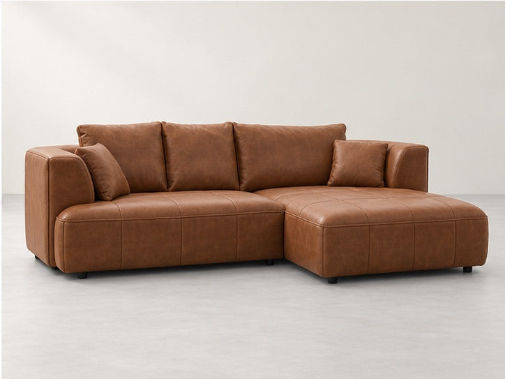 Clovell Tailored Chaise Sofa – 288 cm — Cognac Leather; generated visualisation