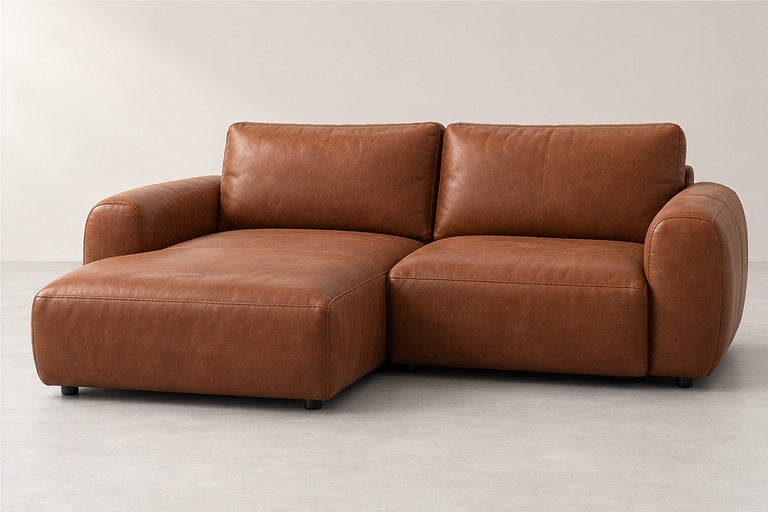 Lucaro Compact Chaise Sofa – 257 cm — Cognac Leather; generated visualisation