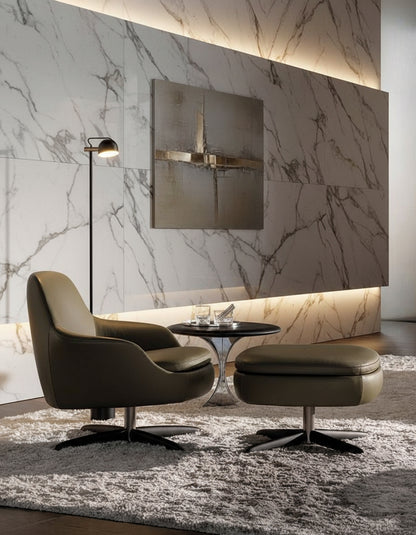 Torrin Leather Swivel Armchair & Ottoman Set