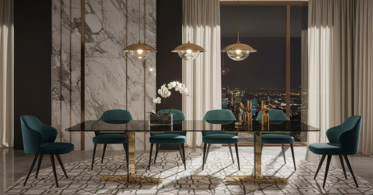 Beiwen 10-Seater Glass Top Dining Table