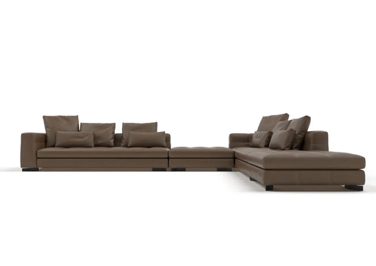 Troy 4-Seater Leather Corner Sofa with Ottoman Set