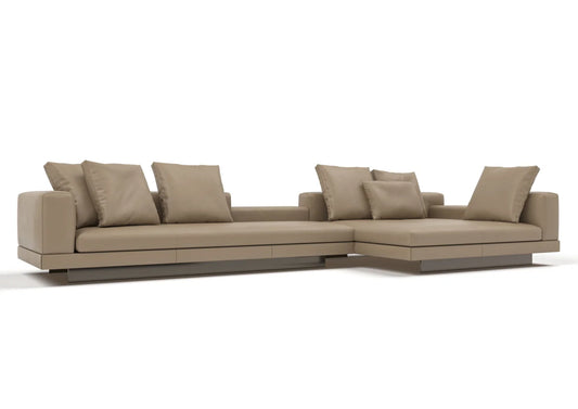 Usher 4-Seater Cow Leather Chaise Lounge Sofa