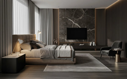 Cosmo Fabric Platform Bed with Single Headboard