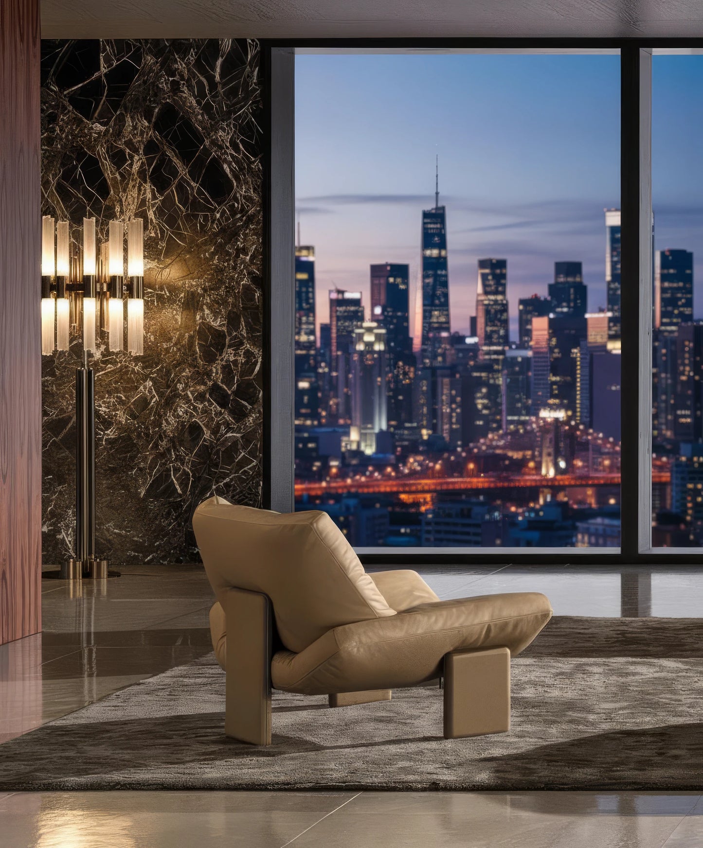 Daiva Fabric Armchair with Upholstered Leather Base