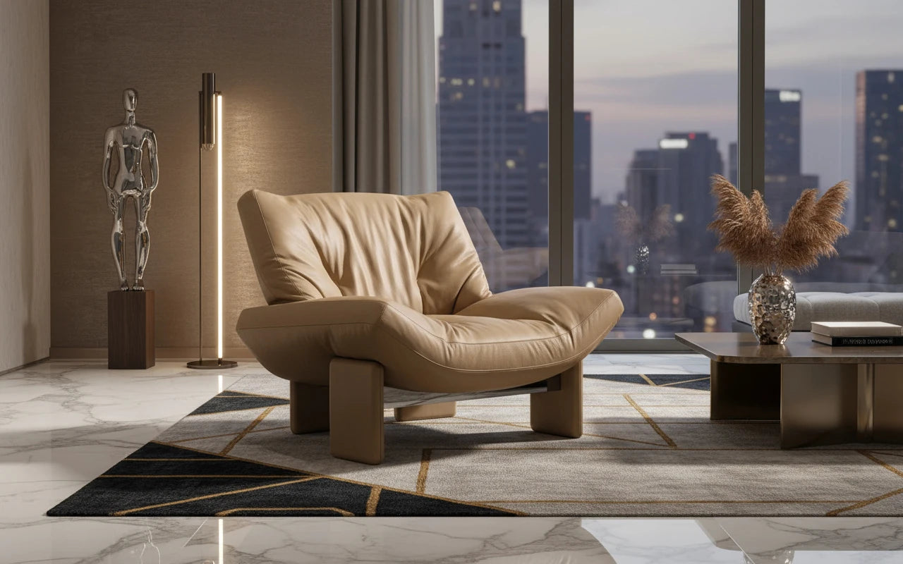 Daiva Fabric Armchair with Upholstered Leather Base
