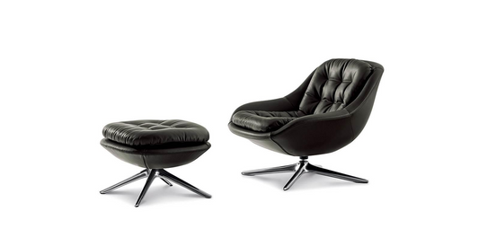 Gaxe Leather Swivel Armchair with Footstool