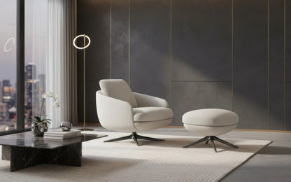 Rafe Fabric Swivel Armchair with Footstool