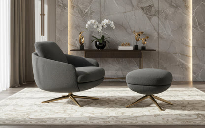 Rafe Fabric Swivel Armchair with Footstool