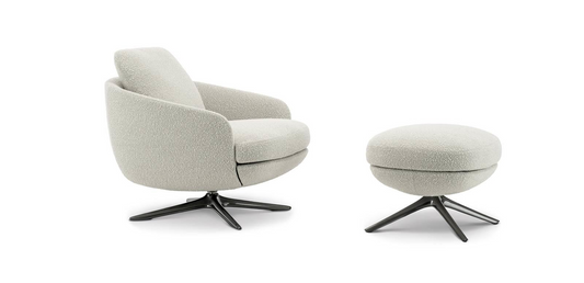 Rafe Fabric Swivel Armchair with Footstool