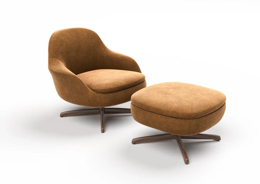 Lucien Fabric Swivel Armchair & Ottoman Set