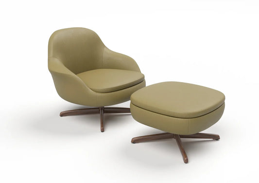 Torrin Leather Swivel Armchair & Ottoman Set