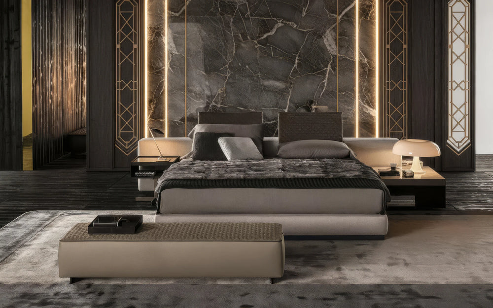 Shinhan Fabric Bed with Offset Headboard