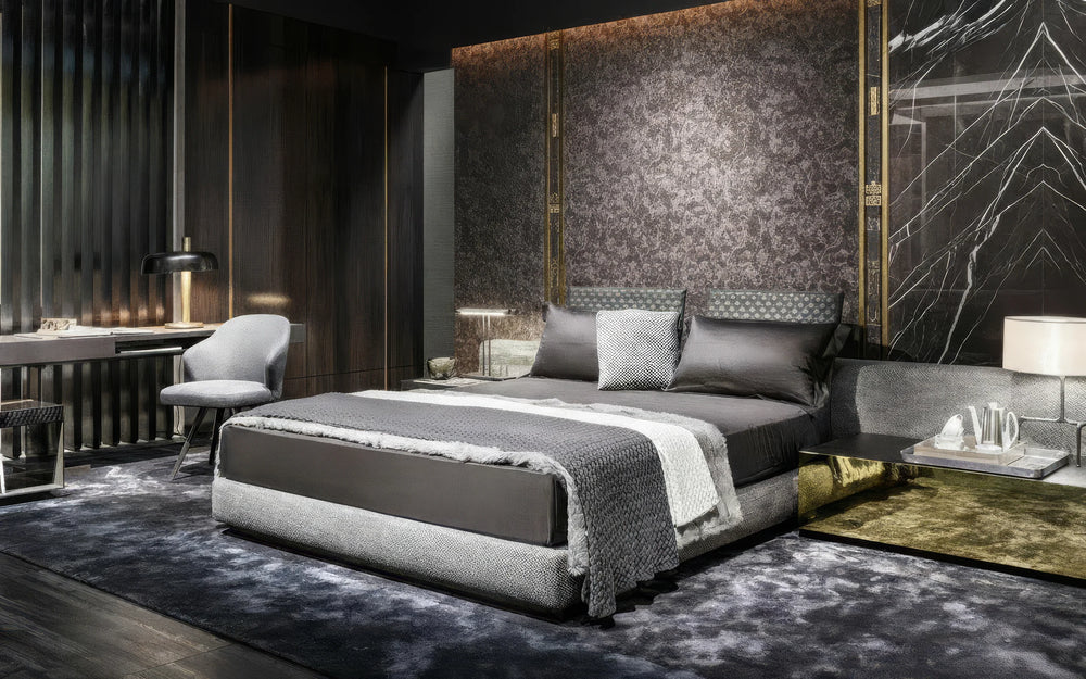 Shinhan Fabric Bed with Offset Headboard