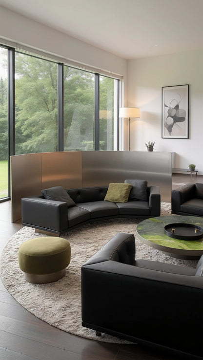 Elmark 4-Seater Cow Leather Curved Modular Sofa