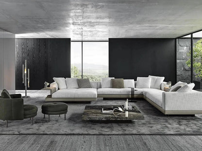 Usher 4-Seater Cow Leather Chaise Lounge Sofa