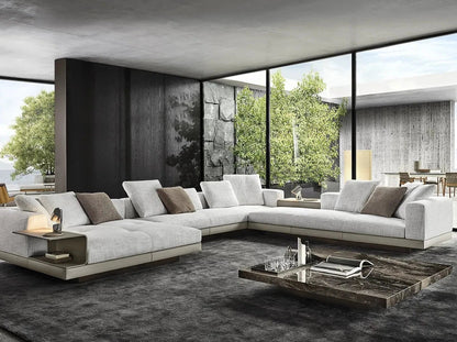 Usher 4-Seater Cow Leather Chaise Lounge Sofa