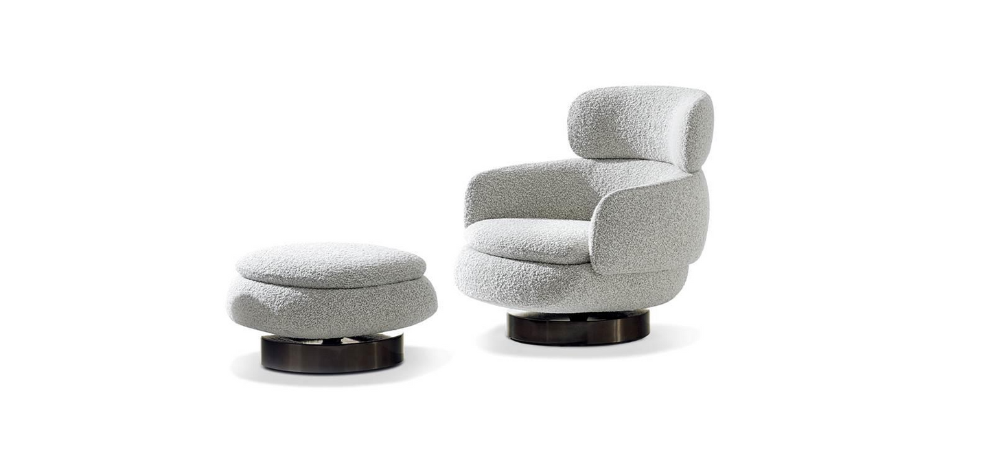Cael Fabric Lounge Armchair with Footstool