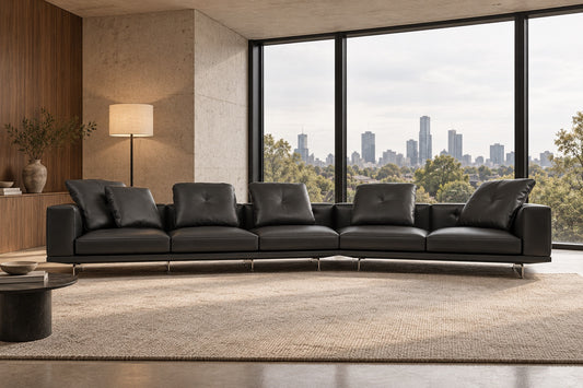 Cade 5-Seater Leather Curved Modular Sofa — Australian room styling visualisation