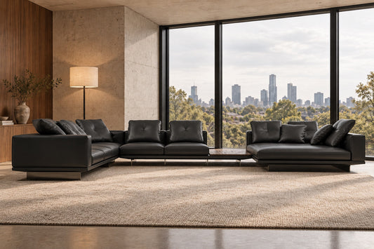 Coen 6-Seater Leather Chaise Lounge Set — Australian room styling visualisation