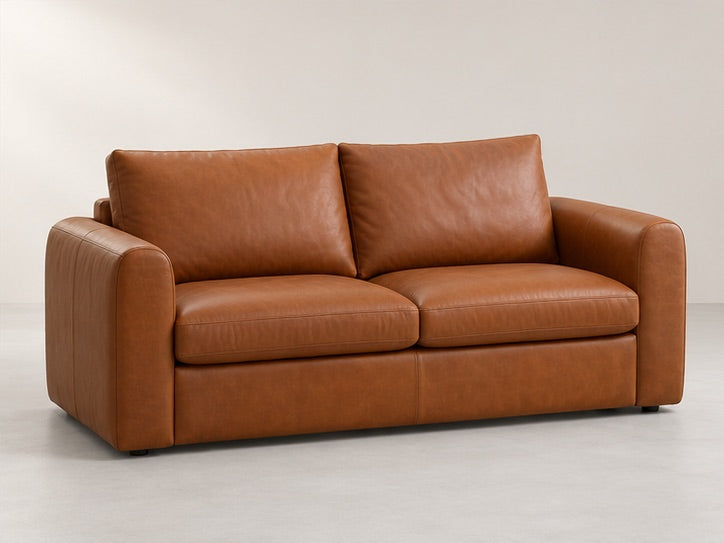 Arcello Compact Cushion Sofa – 200 cm — Cognac Leather; generated visualisation