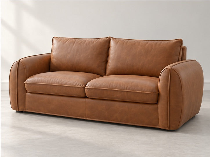Archaven Tailored Cushion Sofa – 216 cm — Cognac Leather; generated visualisation