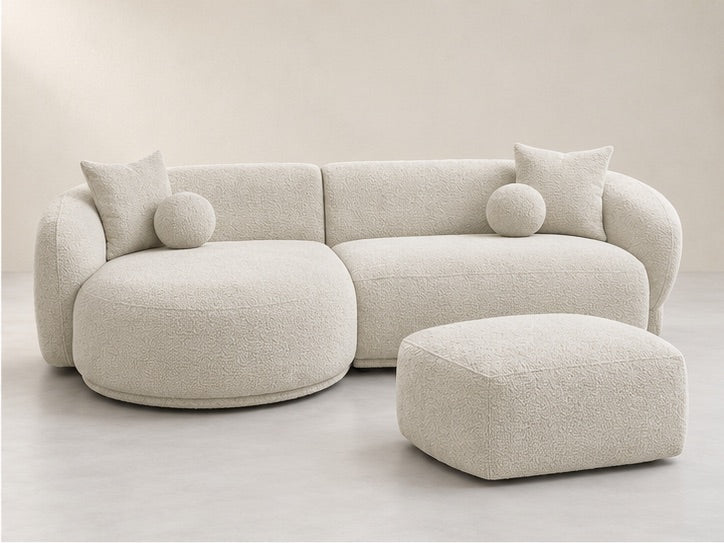 Ashmere Curved Sofa and Ottoman Set – 290 cm — Ivory Textured Fabric alternate view; generated visualisation